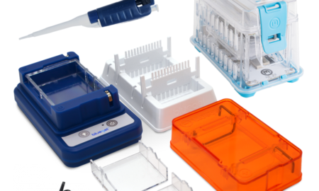 miniPCR thermal cycler, blueGel electrophoresis system, and micropipette